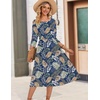 image:imageZeagoo 34 Sleeve Womens Dress Casual Flowy ALine Midi Tshirt Dresses with Pockets Crewneck Vocation Boho Beach SundressLeaf Print