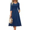 image:imageZeagoo 34 Sleeve Womens Dress Casual Flowy ALine Midi Tshirt Dresses with Pockets Crewneck Vocation Boho Beach SundressNavy Round Dot