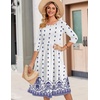 image:imageZeagoo 34 Sleeve Womens Dress Casual Flowy ALine Midi Tshirt Dresses with Pockets Crewneck Vocation Boho Beach SundressWhite Ethnic Print