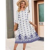 image:imageZeagoo 34 Sleeve Womens Dress Casual Flowy ALine Midi Tshirt Dresses with Pockets Crewneck Vocation Boho Beach SundressWhite Ethnic Print