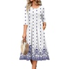 image:imageZeagoo 34 Sleeve Womens Dress Casual Flowy ALine Midi Tshirt Dresses with Pockets Crewneck Vocation Boho Beach SundressWhite Ethnic Print