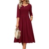 image:imageZeagoo 34 Sleeve Womens Dress Casual Flowy ALine Midi Tshirt Dresses with Pockets Crewneck Vocation Boho Beach SundressWine Red