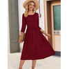 image:imageZeagoo 34 Sleeve Womens Dress Casual Flowy ALine Midi Tshirt Dresses with Pockets Crewneck Vocation Boho Beach SundressWine Red