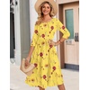 image:imageZeagoo 34 Sleeve Womens Dress Casual Flowy ALine Midi Tshirt Dresses with Pockets Crewneck Vocation Boho Beach SundressYellow Floral