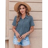 image:imageZeagoo Womens Button Down Shirt Bust Pocket Short Sleeve Blouses Business Casual Work Tops Summer OutfitsDark Denim Blue