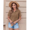image:imageZeagoo Womens Button Down Shirt Bust Pocket Short Sleeve Blouses Business Casual Work Tops Summer OutfitsTan