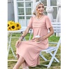 image:imageZeagoo Womens Casual Dresses for Summer Short Sleeve Flare Midi Dress Loose Beach Sundress Pleated Front Dress with PocketsPink Jh1