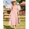 image:imageZeagoo Womens Casual Dresses for Summer Short Sleeve Flare Midi Dress Loose Beach Sundress Pleated Front Dress with PocketsPink Jh1