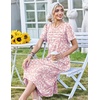 image:imageZeagoo Womens Casual Dresses for Summer Short Sleeve Flare Midi Dress Loose Beach Sundress Pleated Front Dress with PocketsPink Xh530