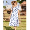 image:imageZeagoo Womens Casual Dresses for Summer Short Sleeve Flare Midi Dress Loose Beach Sundress Pleated Front Dress with PocketsWhite Dh342