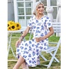 image:imageZeagoo Womens Casual Dresses for Summer Short Sleeve Flare Midi Dress Loose Beach Sundress Pleated Front Dress with PocketsWhite Dh342