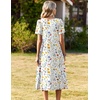 image:imageZeagoo Womens Casual Dresses for Summer Short Sleeve Flare Midi Dress Loose Beach Sundress Pleated Front Dress with PocketsWhite Xh403