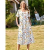 image:imageZeagoo Womens Casual Dresses for Summer Short Sleeve Flare Midi Dress Loose Beach Sundress Pleated Front Dress with PocketsWhite Xh403