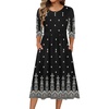 image:imageZeagoo 34 Sleeve Womens Dress Casual Flowy ALine Midi Tshirt Dresses with Pockets Crewneck Vocation Boho Beach SundressBlack Boho Print