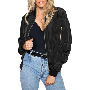 image:imageZeagoo Womens Bomber Jacket Casual Coat Zip Up Spring Fall Clothes with Pockets SXXLSatinblack
