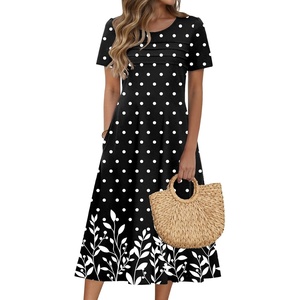 image:imageZeagoo Womens Casual Dresses for Summer Short Sleeve Flare Midi Dress Loose Beach Sundress Pleated Front Dress with PocketsBlack Sp122