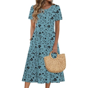 image:imageZeagoo Womens Casual Dresses for Summer Short Sleeve Flare Midi Dress Loose Beach Sundress Pleated Front Dress with PocketsGreen Sf237
