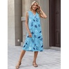 image:imageZeagoo Sundresses Dresses for Women 2026 Summer Sleeveless V Neck Casual Midi Tank Beach Vacation Dresses with PocketsBlue Leaf White