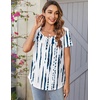 image:imageZeagoo Women Tunic Tops Dressy Casual Summer Short Sleeve Shirts Floral Loose Fit Pleated Boho Top SXXLZr229 White Blue
