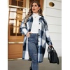 image:imageZeagoo Womens Plus Size Flannel Plaid Button Down Shirts Long Sleeve Lounge Lapel Tartan Shacket Jacket Long Coats 2024Navy Blue
