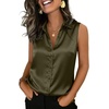 image:imageZeagoo Womens Satin Blouse Sleeveless Silk Tank Tops Button Down Shirts Business Casual Outfits 2026Army Green