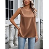 image:imageZeagoo Womens Satin Tank Top Pleated Shoulder Sleeveless Blouse Round Neck Dressy Business Casual Work Office Summer TopDark Khaki