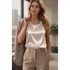 image:imageZeagoo Womens Satin Tank Top Pleated Shoulder Sleeveless Blouse Round Neck Dressy Business Casual Work Office Summer TopLight Champagne