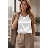 image:imageZeagoo Womens Satin Tank Top Pleated Shoulder Sleeveless Blouse Round Neck Dressy Business Casual Work Office Summer TopWhite