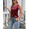 image:imageZeagoo Womens Satin Tank Top Pleated Shoulder Sleeveless Blouse Round Neck Dressy Business Casual Work Office Summer TopWine Red