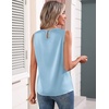image:imageZeagoo Womens Silk Satin Tank Tops Crew Neck Pleated Camisole Sleeveless Business Work Blouse Dressy Casual Summer ShirtLight Blue