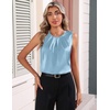 image:imageZeagoo Womens Silk Satin Tank Tops Crew Neck Pleated Camisole Sleeveless Business Work Blouse Dressy Casual Summer ShirtLight Blue