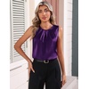 image:imageZeagoo Womens Silk Satin Tank Tops Crew Neck Pleated Camisole Sleeveless Business Work Blouse Dressy Casual Summer ShirtNavy Blue