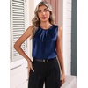 image:imageZeagoo Womens Silk Satin Tank Tops Crew Neck Pleated Camisole Sleeveless Business Work Blouse Dressy Casual Summer ShirtPurple