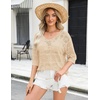 image:imageZeagoo Womens Summer Crochet Off the Shoulder Hollow Out Knit Tops 2026 V Neck 34 Sleeve Sweater TopApricot