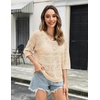 image:imageZeagoo Womens Summer Crochet Off the Shoulder Hollow Out Knit Tops 2026 V Neck 34 Sleeve Sweater TopApricot