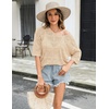 image:imageZeagoo Womens Summer Crochet Off the Shoulder Hollow Out Knit Tops 2026 V Neck 34 Sleeve Sweater TopApricot