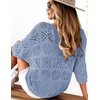 image:imageZeagoo Womens Summer Crochet Off the Shoulder Hollow Out Knit Tops 2026 V Neck 34 Sleeve Sweater TopLight Blue