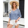 image:imageZeagoo Womens Summer Crochet Off the Shoulder Hollow Out Knit Tops 2026 V Neck 34 Sleeve Sweater TopLight Blue
