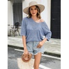 image:imageZeagoo Womens Summer Crochet Off the Shoulder Hollow Out Knit Tops 2026 V Neck 34 Sleeve Sweater TopLight Blue
