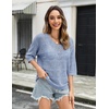 image:imageZeagoo Womens Summer Crochet Off the Shoulder Hollow Out Knit Tops 2026 V Neck 34 Sleeve Sweater TopLight Blue