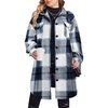 image:imageZeagoo Womens Plus Size Flannel Plaid Button Down Shirts Long Sleeve Lounge Lapel Tartan Shacket Jacket Long Coats 2024Navy Blue