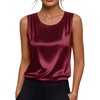 image:imageZeagoo Womens Satin Tank Top Pleated Shoulder Sleeveless Blouse Round Neck Dressy Business Casual Work Office Summer TopWine Red