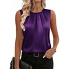 image:imageZeagoo Womens Silk Satin Tank Tops Crew Neck Pleated Camisole Sleeveless Business Work Blouse Dressy Casual Summer ShirtNavy Blue