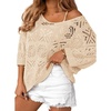 image:imageZeagoo Womens Summer Crochet Off the Shoulder Hollow Out Knit Tops 2026 V Neck 34 Sleeve Sweater TopApricot