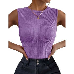 image:imageZeagoo Summer Tank Tops for Women Sleeveless High Neck Ribbed Tank Tops Basic Slim Fitted ShirtsZPurpleSXXL Small