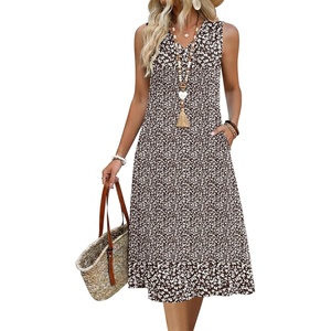 image:imageZeagoo Sundresses Dresses for Women 2026 Summer Sleeveless V Neck Casual Midi Tank Beach Vacation Dresses with PocketsBrown Dot