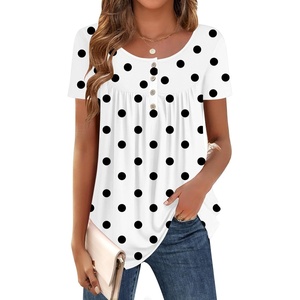 image:imageZeagoo Women Tunic Tops Dressy Casual Summer Short Sleeve Shirts Floral Loose Fit Pleated Boho Top SXXLJh592 Polka Dots