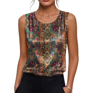 image:imageZeagoo Womens Satin Tank Top Pleated Shoulder Sleeveless Blouse Round Neck Dressy Business Casual Work Office Summer TopMz721 Multicolor