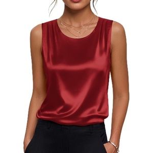image:imageZeagoo Womens Satin Tank Top Pleated Shoulder Sleeveless Blouse Round Neck Dressy Business Casual Work Office Summer TopRed
