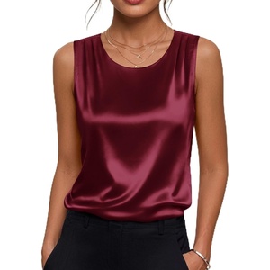 image:imageZeagoo Womens Satin Tank Top Pleated Shoulder Sleeveless Blouse Round Neck Dressy Business Casual Work Office Summer TopWine Red